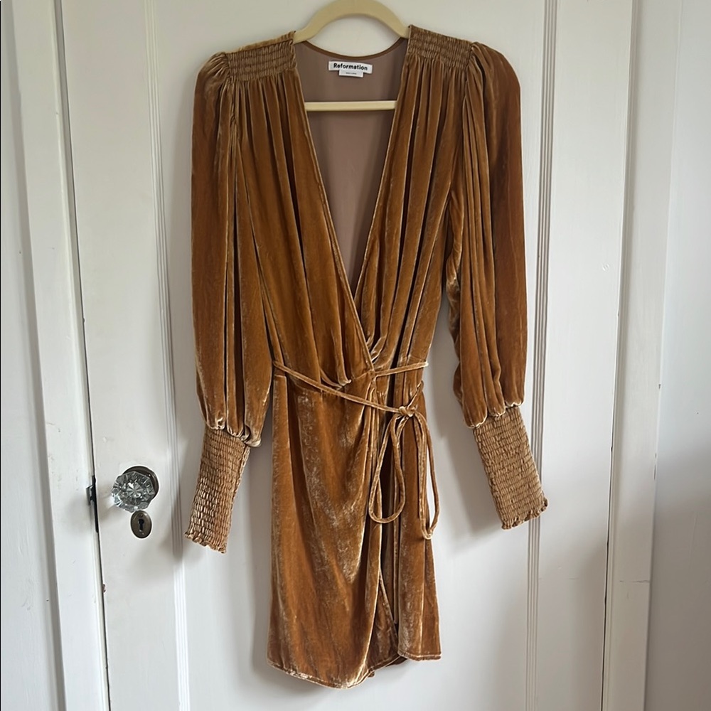 Reformation Gold Long Sleeve Dress